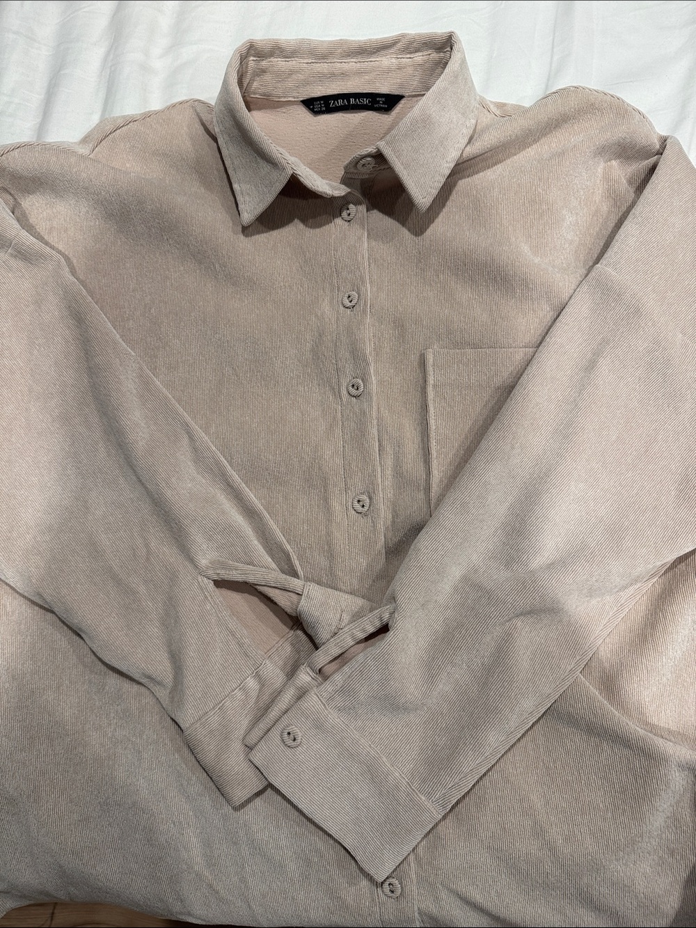Zara Light Beige Corduroy Button-Up Shirt